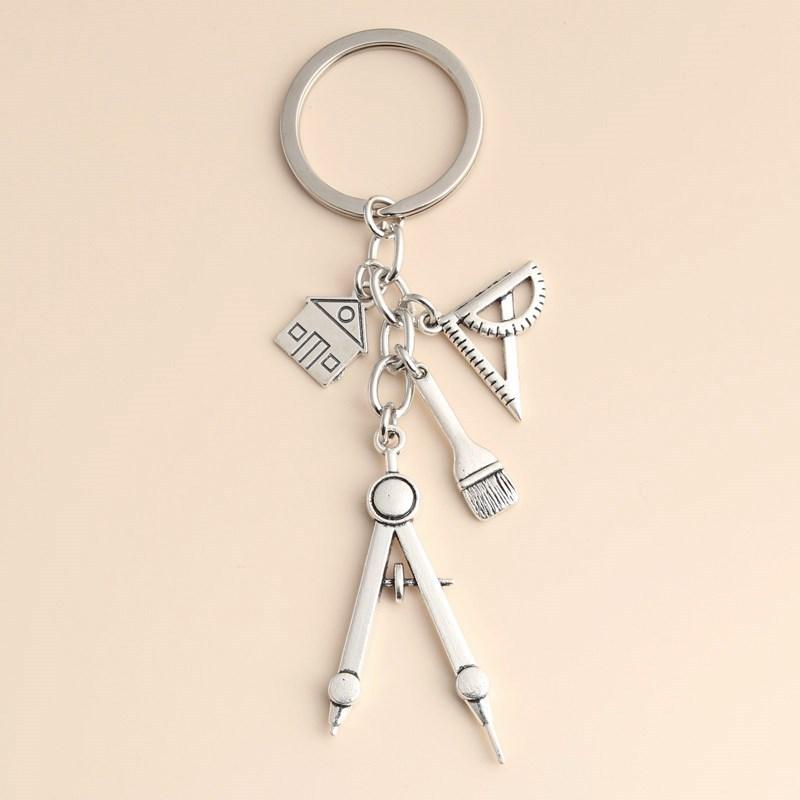 Compass Keychain Mini - Chaveiro Multifuncional Prateado com Régua Triangular