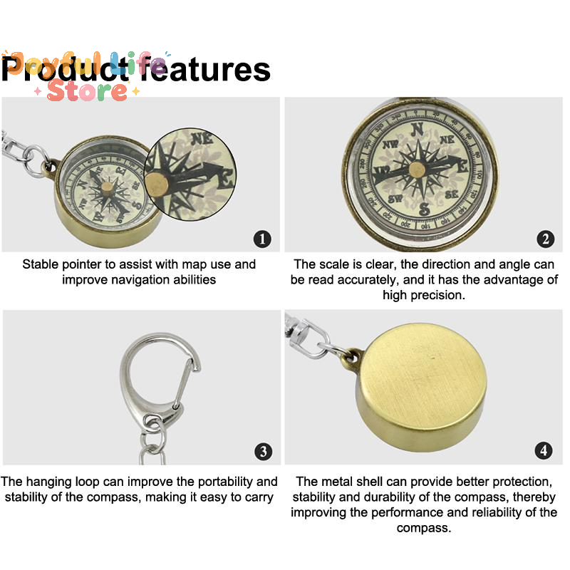Compass Keychain Mini - Bússola de Bolso Portátil de Liga