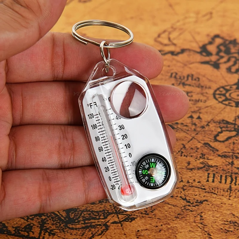 Compass Keychain Mini - Bússola de Chaveiro 3 em 1,